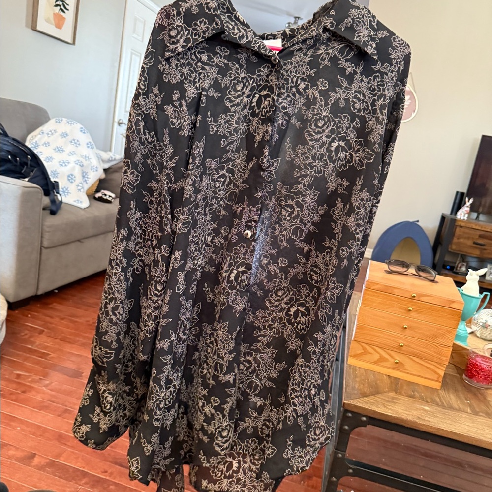 Vintage Black Floral Sheer Blouse